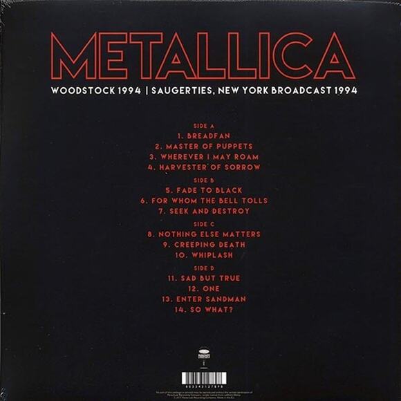 Metallica Woodstock 1994 2LP Vinyl Gatefold Saugerties NY Live Limited Edition - Picture 6 of 6